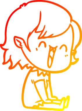 Bir insan tarafından çizilmiş sevimli, mutlu bir vampir kızın çizgi çizimi.