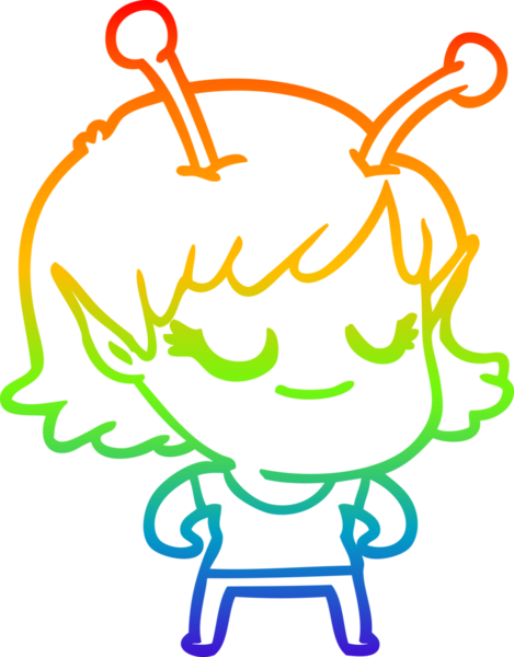 Bir insan tarafından çizilmiş gülümseyen uzaylı kız çizgi filmi.