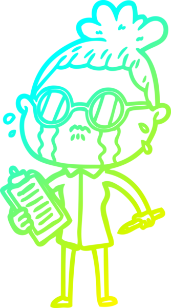 Bir insan tarafından çizilmiş gözlüklü, ağlayan bir karikatür çizimi.