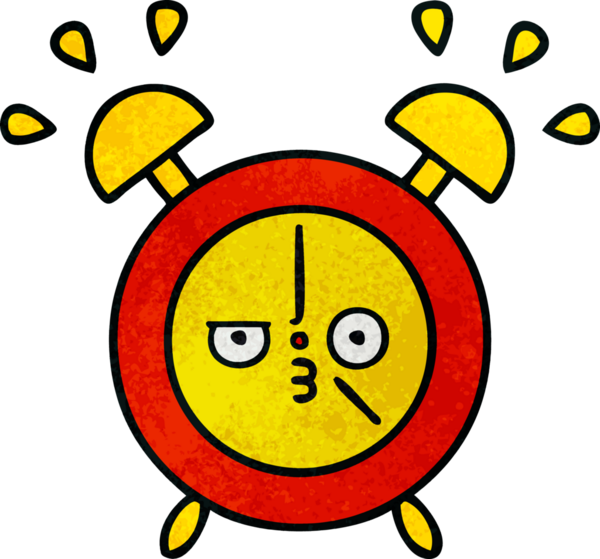 Bir insan tarafından çizilmiş bir çalar saatin retro grunge desen karikatürü