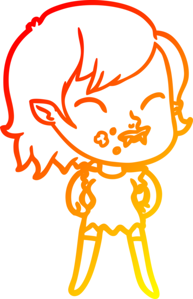 Bir insan tarafından çizilmiş yanağında kan olan vampir bir kızın çizgi film çizimi.