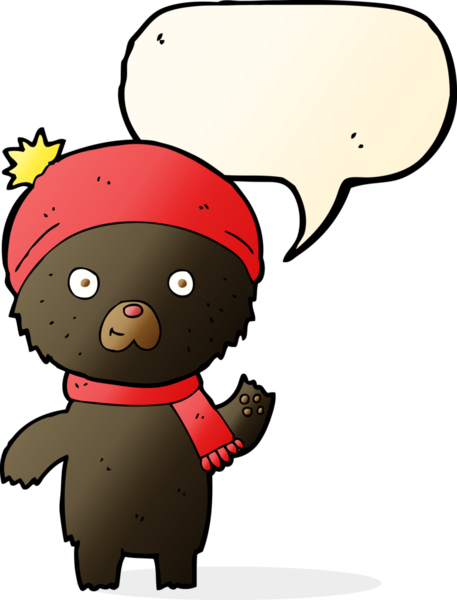 Bir insan tarafından çizilmiş konuşma balonuyla siyah ayıyı sallayan çizgi film.