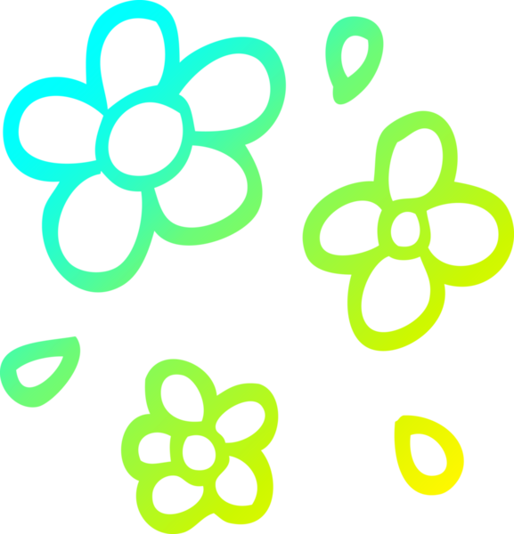 Bir insanın çizdiği karikatür desenli çiçeklerin soğuk gradyan çizimi.