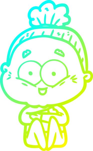 Bir insan tarafından çizilmiş, mutlu, yaşlı bir kadının çizimi.