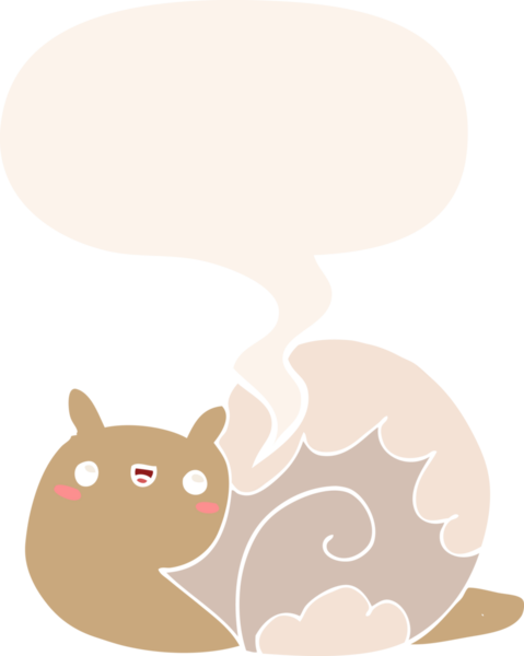 Bir insan tarafından çizilmiş konuşma baloncuğu olan sevimli çizgi film salyangozu.