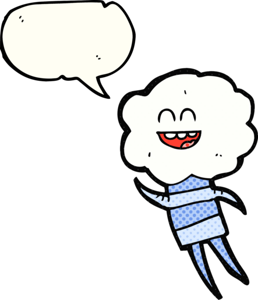 El yazısıyla çizilmiş çizgi roman konuşma balonu. Bir insan tarafından çizilmiş şirin bulut kafalı yaratık.