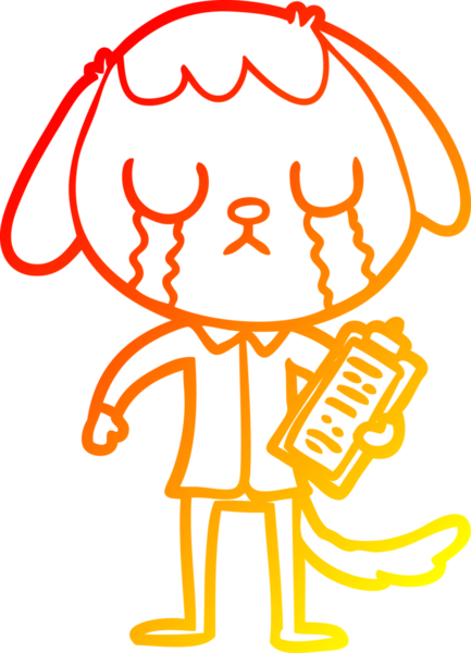 Bir insanın çizdiği ağlayan şirin bir köpeğin sıcak çizgi çizimi.