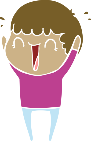 Düz renkli çizgi film karakteri bir insan tarafından çizilmiş sevinç için zıplıyor.