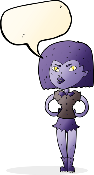 Bir insan tarafından çizilmiş konuşma balonu olan vampir kız.