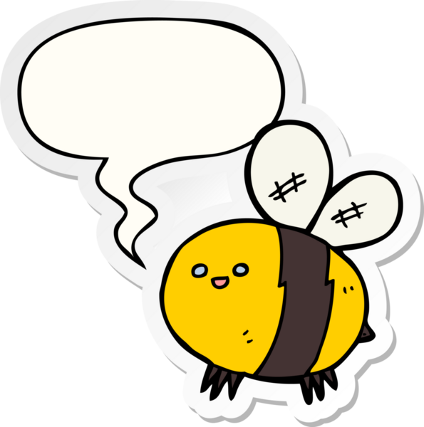 Bir insan tarafından çizilmiş konuşma balonu çıkartmalı çizgi film arısı.