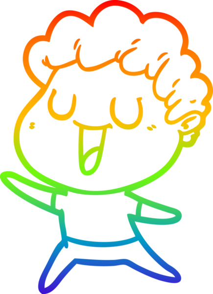 Gökkuşağı gradyan çizgisi bir insan tarafından çizilmiş gülen bir karikatür adamın çizimi