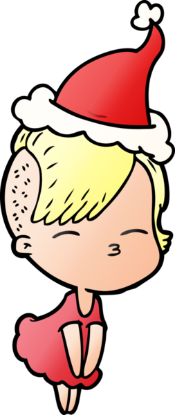 Bir insan tarafından çizilmiş Noel Baba şapkası giyen şaşı bir kızın el çizimi karikatürü.