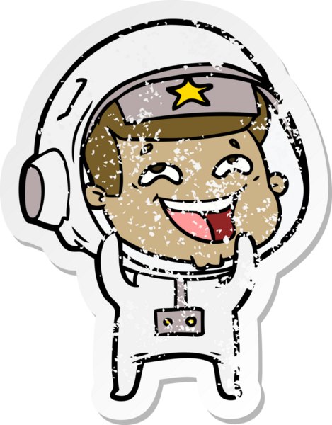 Bir insan tarafından çizilmiş gülen astronot çizgi filminin sıkıntılı çıkartması.