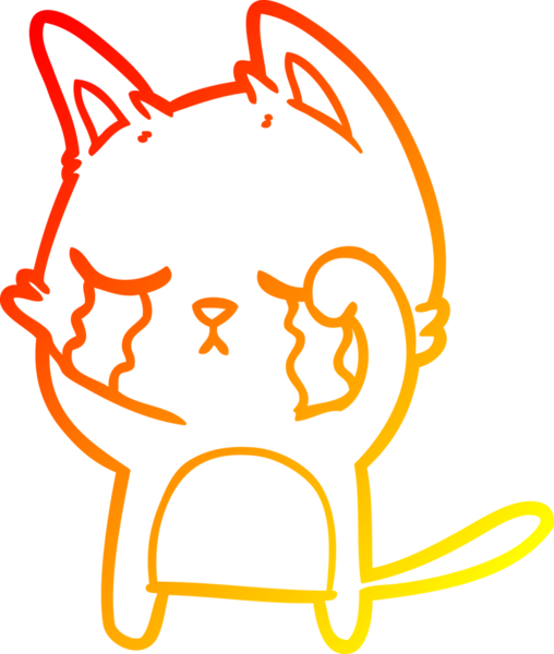 Bir insan tarafından çizilen ağlayan çizgi film kedisinin sıcak çizgi çizgisi.