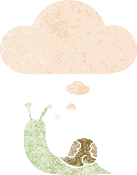 grunge 'da düşünce baloncuğu olan karikatür salyangozu bir insan tarafından çizilmiş tedirgin geçmiş dokuya sahip.