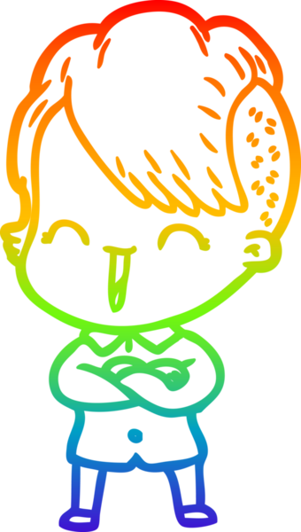 Gökkuşağı gradyan çizgi çizimi Bir insan tarafından çizilmiş mutlu hippi kız