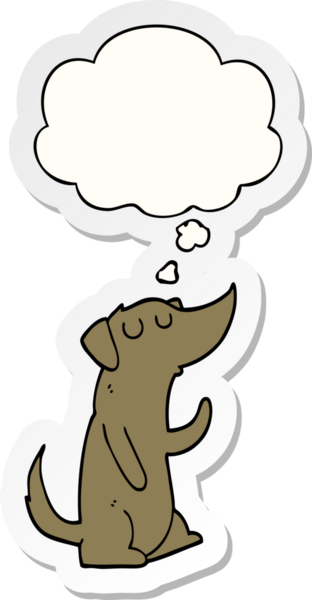 İnsan tarafından çizilmiş bir çıkartma olarak düşünce baloncuğu olan çizgi film köpeği.