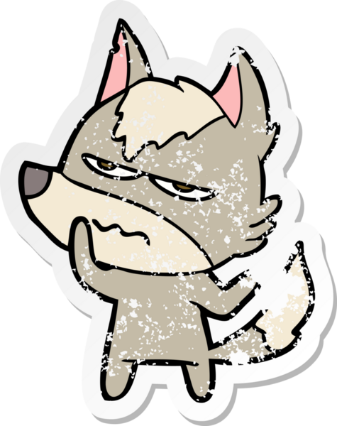 Bir insan tarafından çizilmiş kızgın bir kurdun sıkıntılı çıkartması.