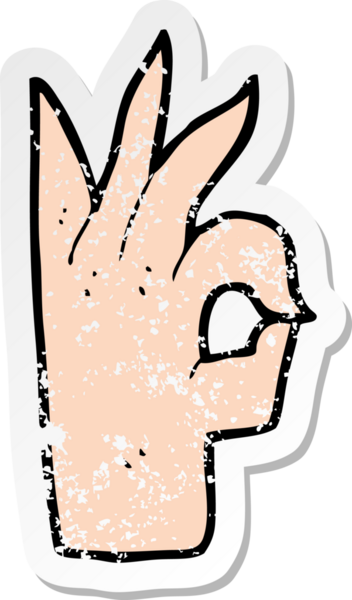 Çizgi filmin gerilimli retro çıkartması. Bir insan tarafından çizilmiş el hareketi.