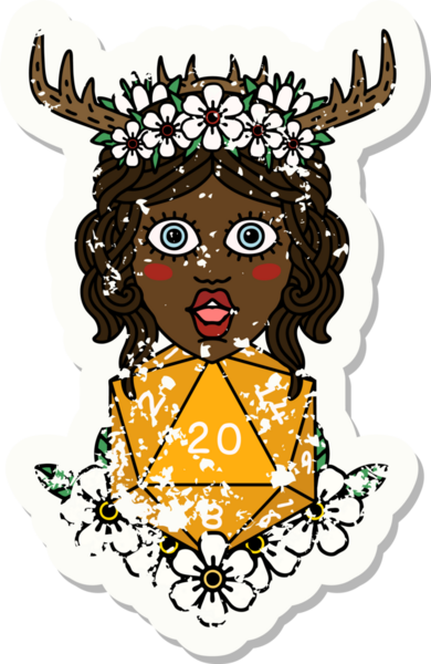 Retro Dövme Tarzı İnsan Druid Bir insan tarafından çizilmiş doğal yirmi zar ile