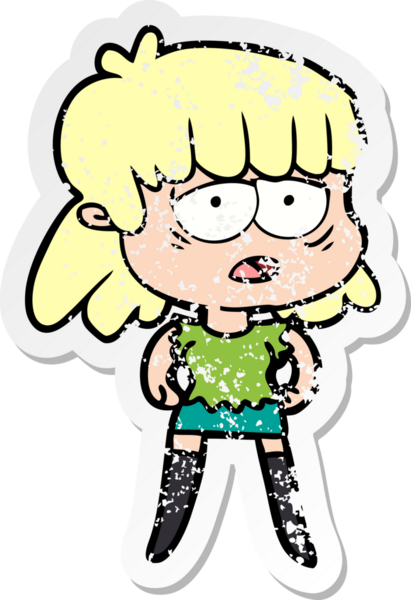 Bir insan tarafından çizilmiş yorgun bir karikatür çıkartması.