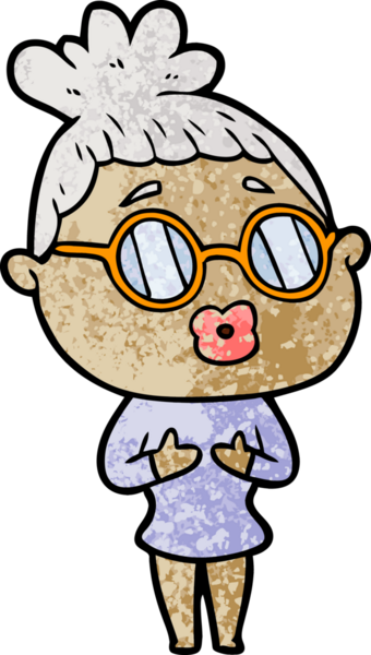 Bir insan tarafından çizilmiş gözlüklü bir karikatür kadın.