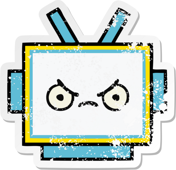 Bir insan tarafından çizilmiş sevimli robot kafasının sıkıntılı çıkartması.