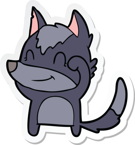 Bir insan tarafından çizilmiş dost canlısı bir kurt çizgi filminin çıkartması.