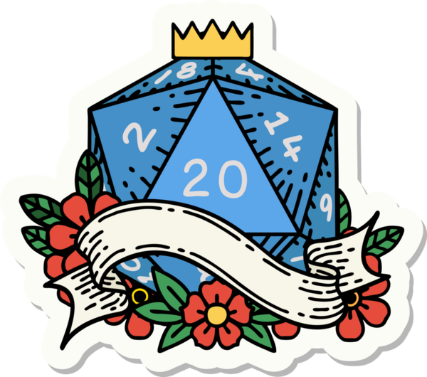 Bir insan tarafından çizilmiş 20 D20 zarının çıkartması.