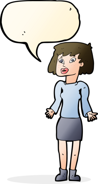 Bir insan tarafından çizilmiş konuşma baloncuğuyla omuz silken çizgi film kadını.