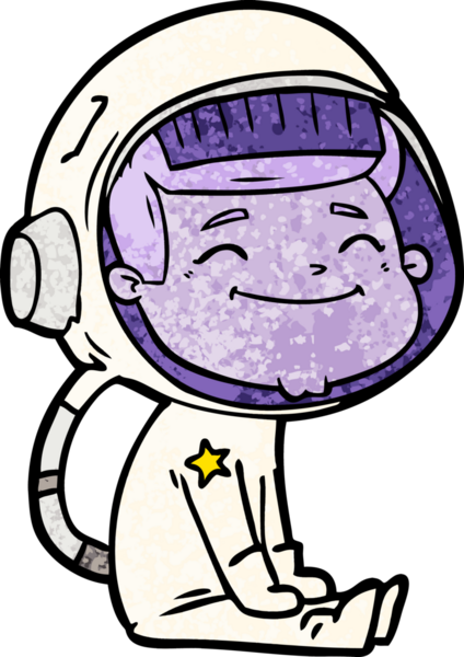 Bir insan tarafından çizilmiş mutlu astronot çizgi filmi.