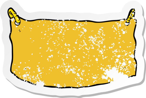 Bir insan tarafından çizilmiş bir karikatür kumaş pankartın gerilemiş yapıştırması.