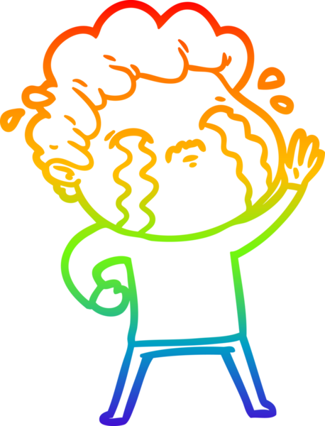 Gökkuşağı gradyan çizimi bir insan tarafından çizilmiş ağlayan bir karikatür adamı çiziyor.