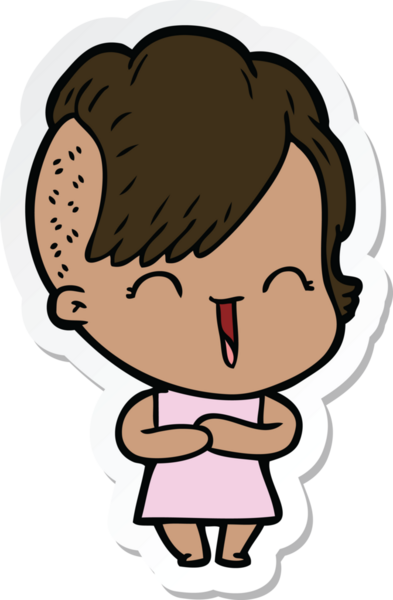 Bir insan tarafından çizilmiş mutlu bir hippi kızın çıkartması.