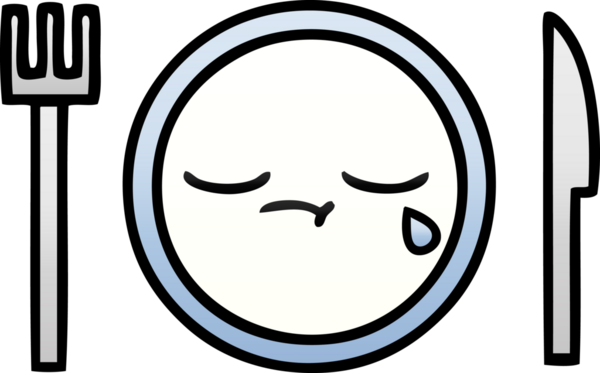 Bir insan tarafından çizilmiş yemek tabağının gölgeli çizgi filmi.