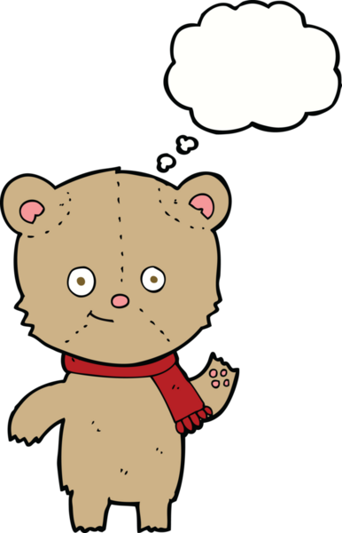 Bir insan tarafından çizilmiş düşünce baloncuğuyla sallanan oyuncak ayı.