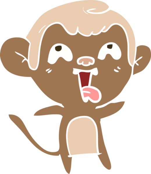 Bir insan tarafından çizilmiş düz renk çizgi film maymunu.