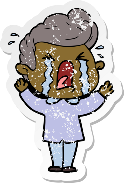 Bir insan tarafından çizilmiş ağlayan bir karikatür çıkartması.