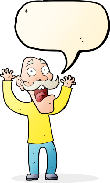Karikatür ihtiyarı bir insan tarafından çizilen konuşma baloncuğundan korkar.