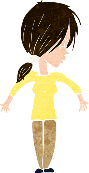 Bir insan tarafından çizilmiş omuz silken çizgi filmdeki kadın.