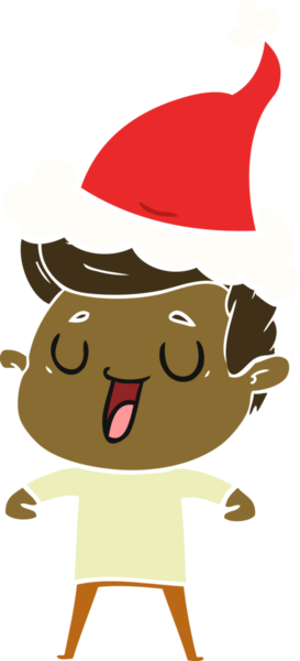 Bir insan tarafından çizilmiş Noel Baba şapkası giyen bir adamın mutlu el çizimi düz renk çizimi.