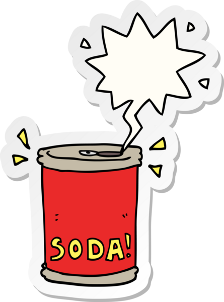 Bir insan tarafından çizilmiş konuşma balonu etiketli karikatür soda kutusu.