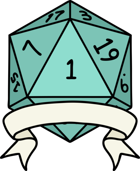 Retro Dövme Biçimi Doğal Bir d20 zar bir insan tarafından çizildi