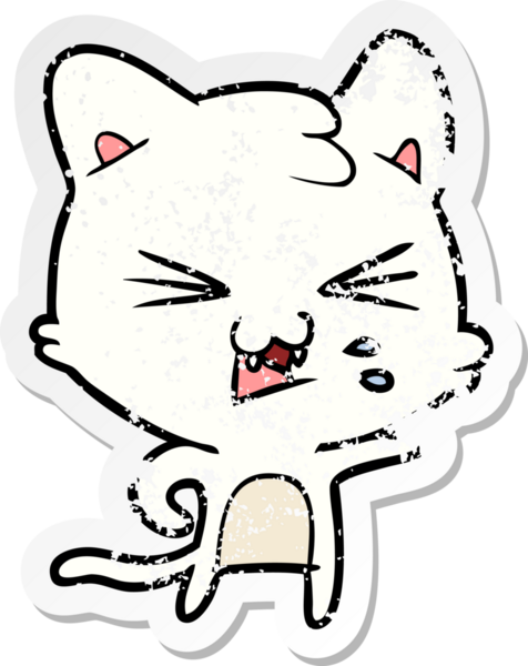 Bir insan tarafından çizilmiş bir karikatür tıslayan kedinin sıkıntılı çıkartması.