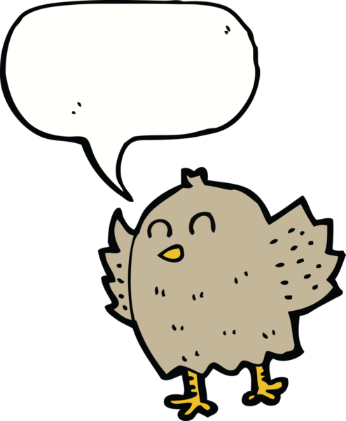 Bir insan tarafından çizilmiş konuşma balonlu çizgi film kuşu.