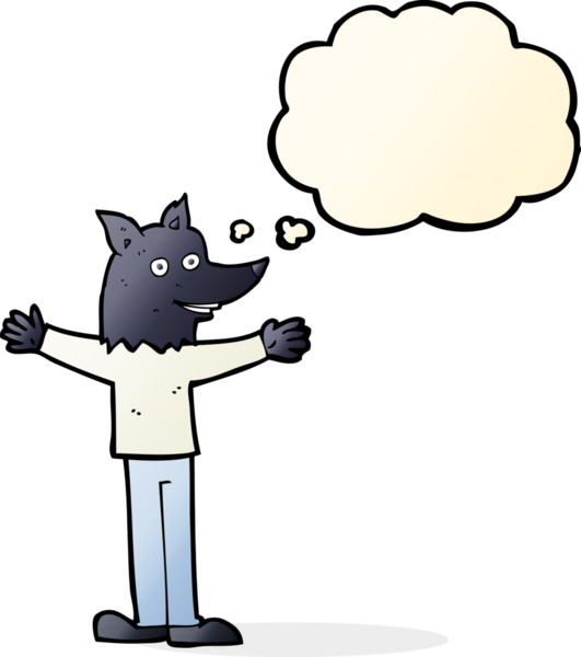 Bir insan tarafından çizilmiş düşünce baloncuğu olan bir kurt adam.