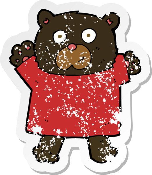 Bir insan tarafından çizilmiş şirin siyah ayının gerilmiş çıkartması.