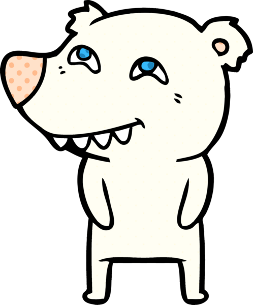 Karikatür kutup ayısı bir insan tarafından çizilmiş dişleri gösteriyor