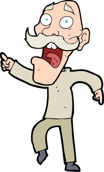 Çizgi film bir insan tarafından çizilmiş korkmuş yaşlı bir adam.