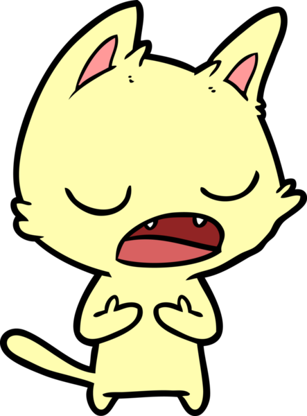 Bir insan tarafından çizilmiş konuşan kedi çizgi filmi.